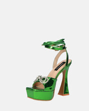 JANINE - tacchi alti con platform in glassy verde e fiocco con gemme