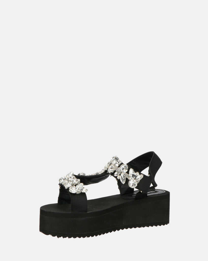 LIZIE - sandalo con plateau in camoscio nero e gemme