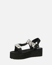 LIZIE - sandalo con plateau in camoscio nero e gemme