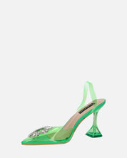 KENAN - scarpe in perspex verde con decorazione di gemme in punta