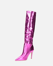 LOLY - stivale con tacco in coccodrillo fuchsia metallico