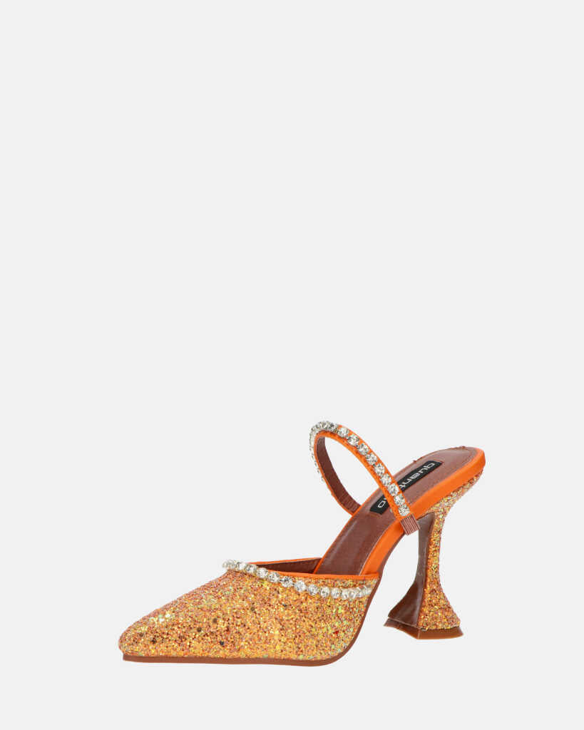 PERAL - scarpa con tacco in glitter arancio con gemme