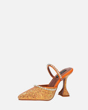 PERAL - scarpa con tacco in glitter arancio con gemme
