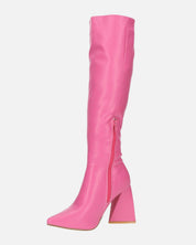 TRUDY - stivali alti con tacco alto in PU fuchsia