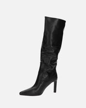 CAROLINE - stivale alto nero con tacco in pelle