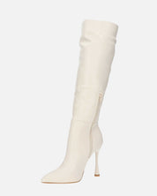 KAYLA - stivali alti con tacco in PU beige e cerniera laterale
