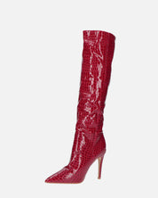LOLY - stivale con tacco in coccodrillo rosso