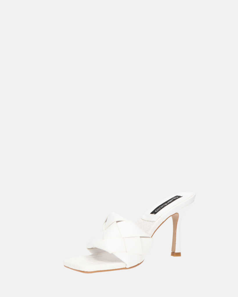 ENRICA - sandalo in pelle bianca intrecciata con tacco