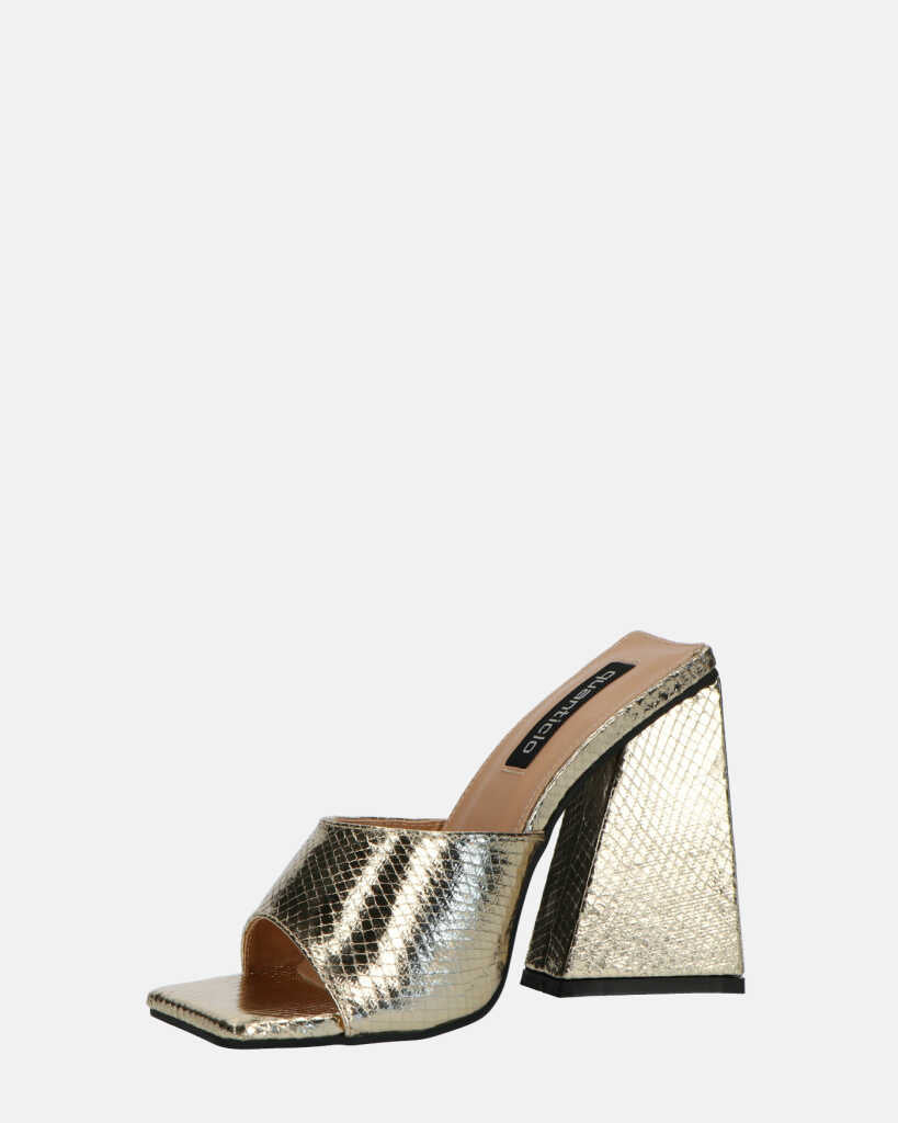 BUKET - sandali con tacco in oro pitonato