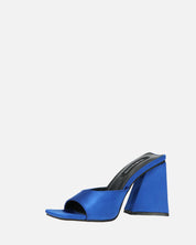 MILEY - sandali in raso blu con tacco squadrato