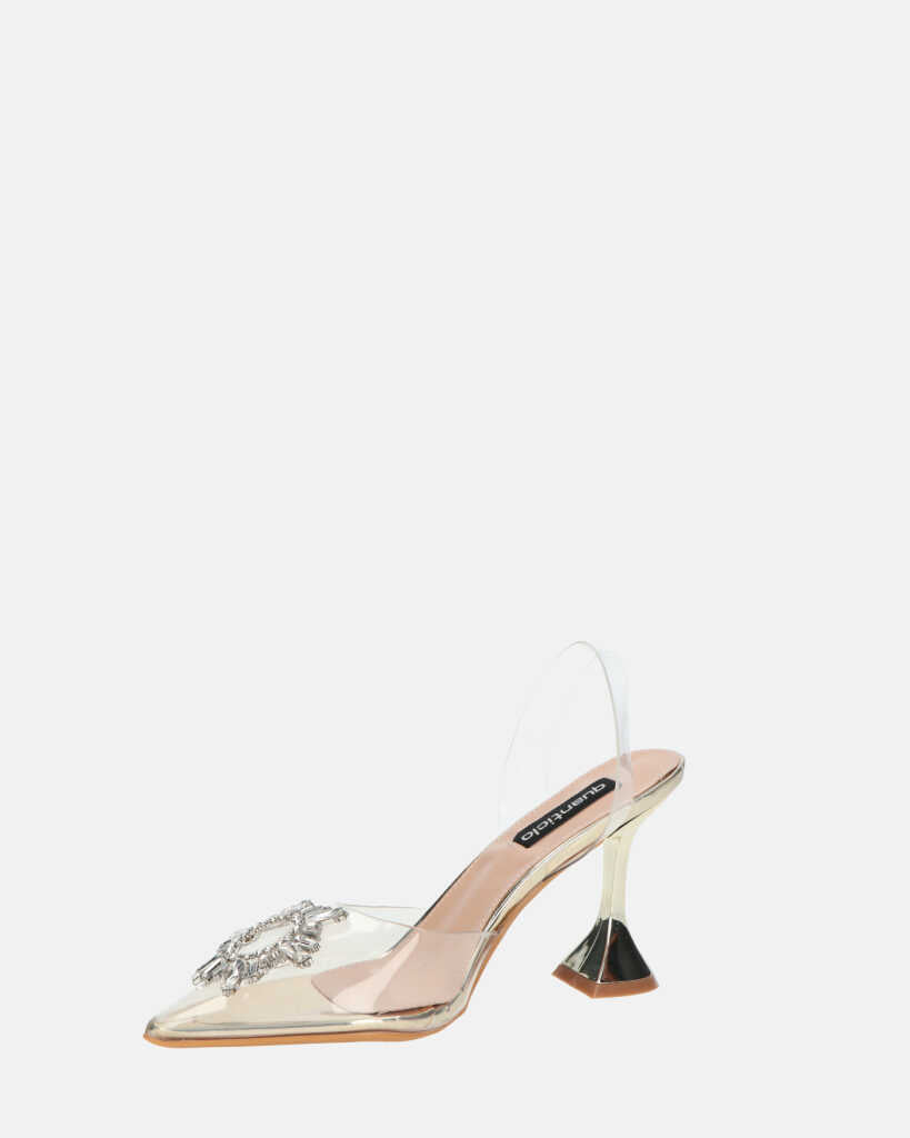 KENAN - scarpe in perspex oro con decorazione di gemme in punta