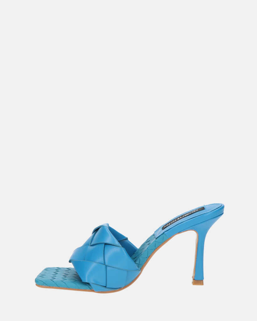 ENRICA - sandalo in pelle blu intrecciata con tacco