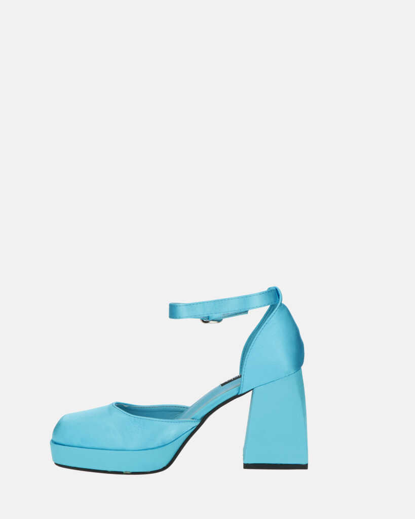 VIDA - scarpe con tacco squadrato in satin blu