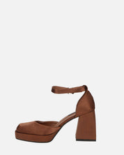 VIDA - scarpe con tacco squadrato in satin marrone
