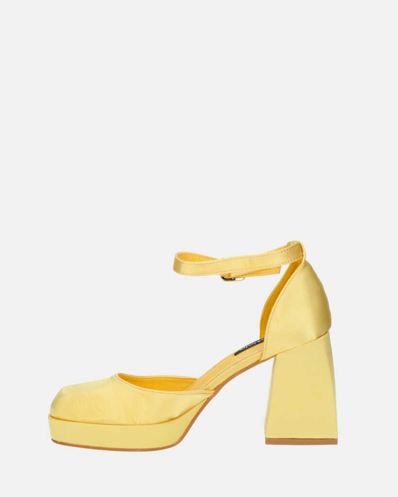 VIDA - scarpe con tacco squadrato in satin giallo