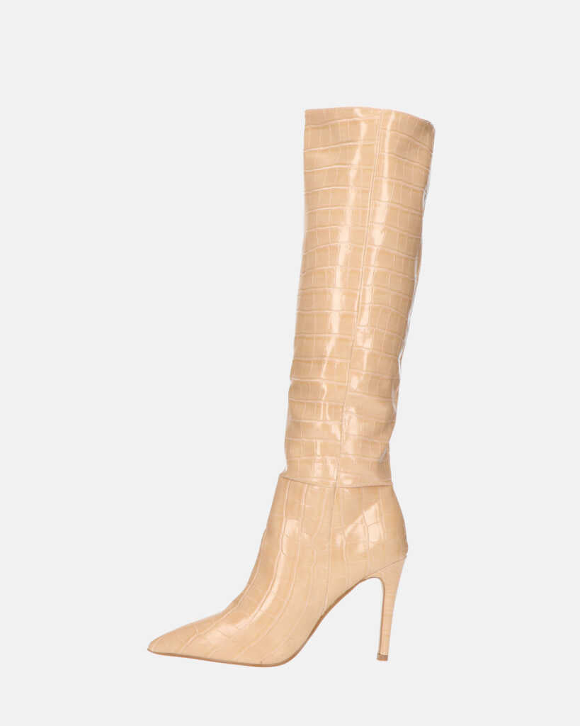 LOLY - stivale con tacco in coccodrillo beige