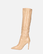 LOLY - stivale con tacco in coccodrillo beige
