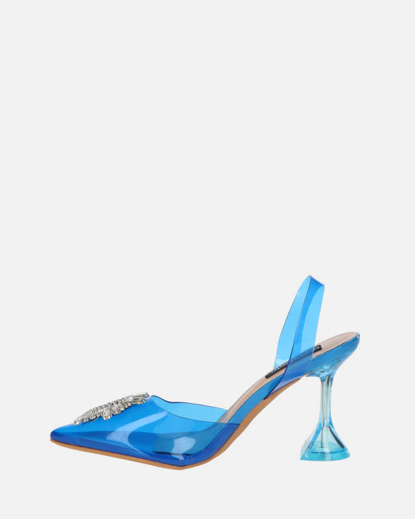 KENAN - scarpe in perspex blu con decorazione di gemme in punta