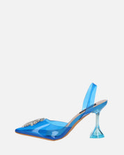 KENAN - scarpe in perspex blu con decorazione di gemme in punta