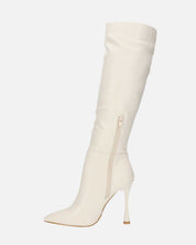 KAYLA - stivali alti con tacco in PU beige e cerniera laterale