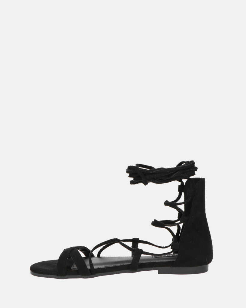 YANNA - sandali in camoscio nero con lacci