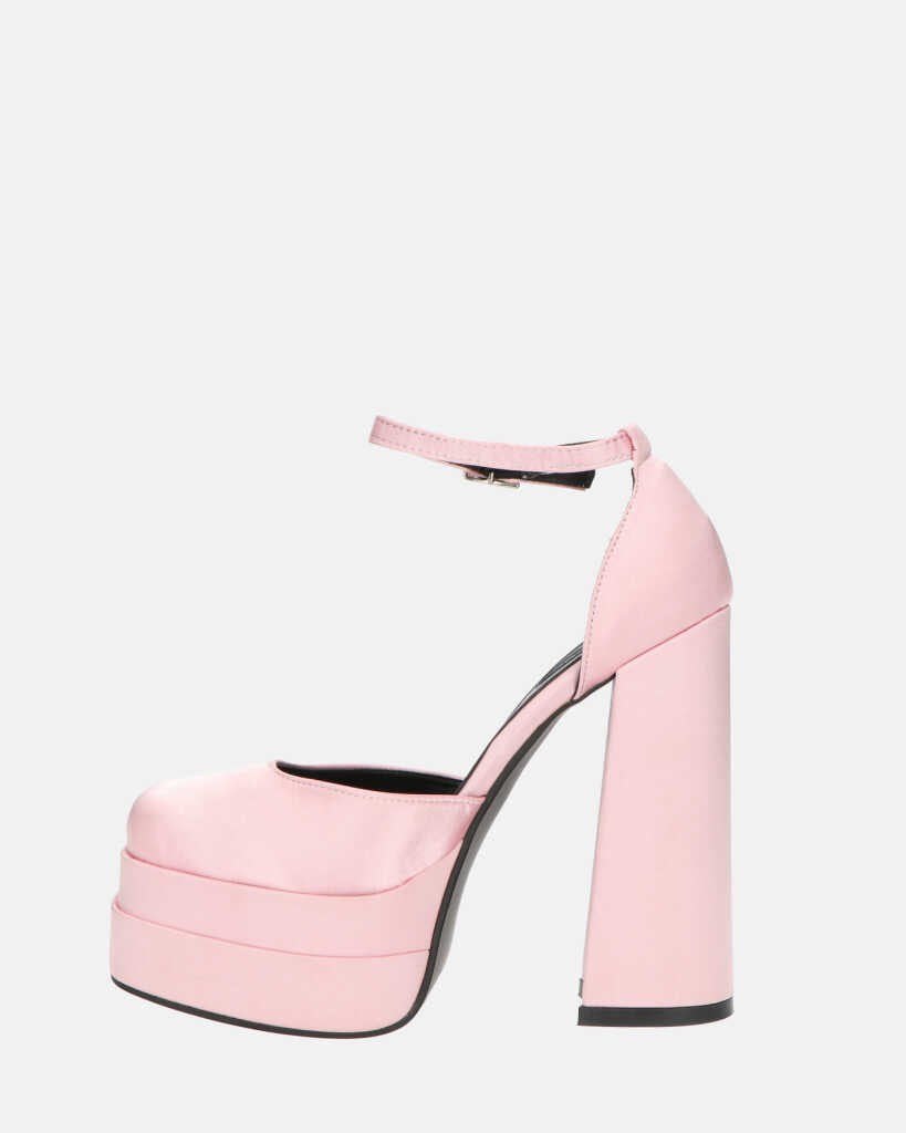 DELANEY - décolleté rosa in raso, tacco alto e doppio plateau