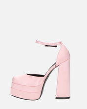 DELANEY - décolleté rosa in raso, tacco alto e doppio plateau