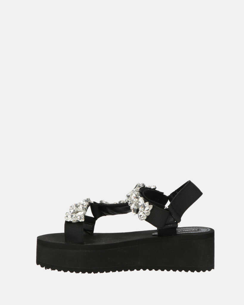 LIZIE - sandalo con plateau in camoscio nero e gemme