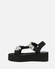 LIZIE - sandalo con plateau in camoscio nero e gemme