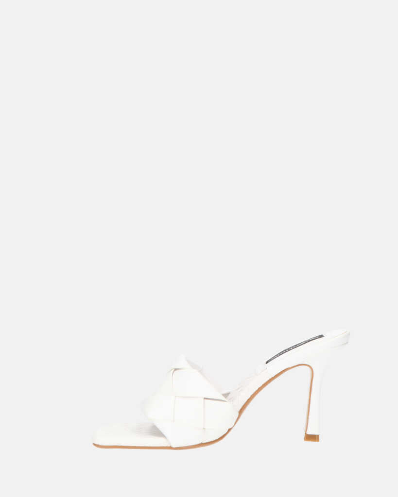 ENRICA - sandalo in pelle bianca intrecciata con tacco