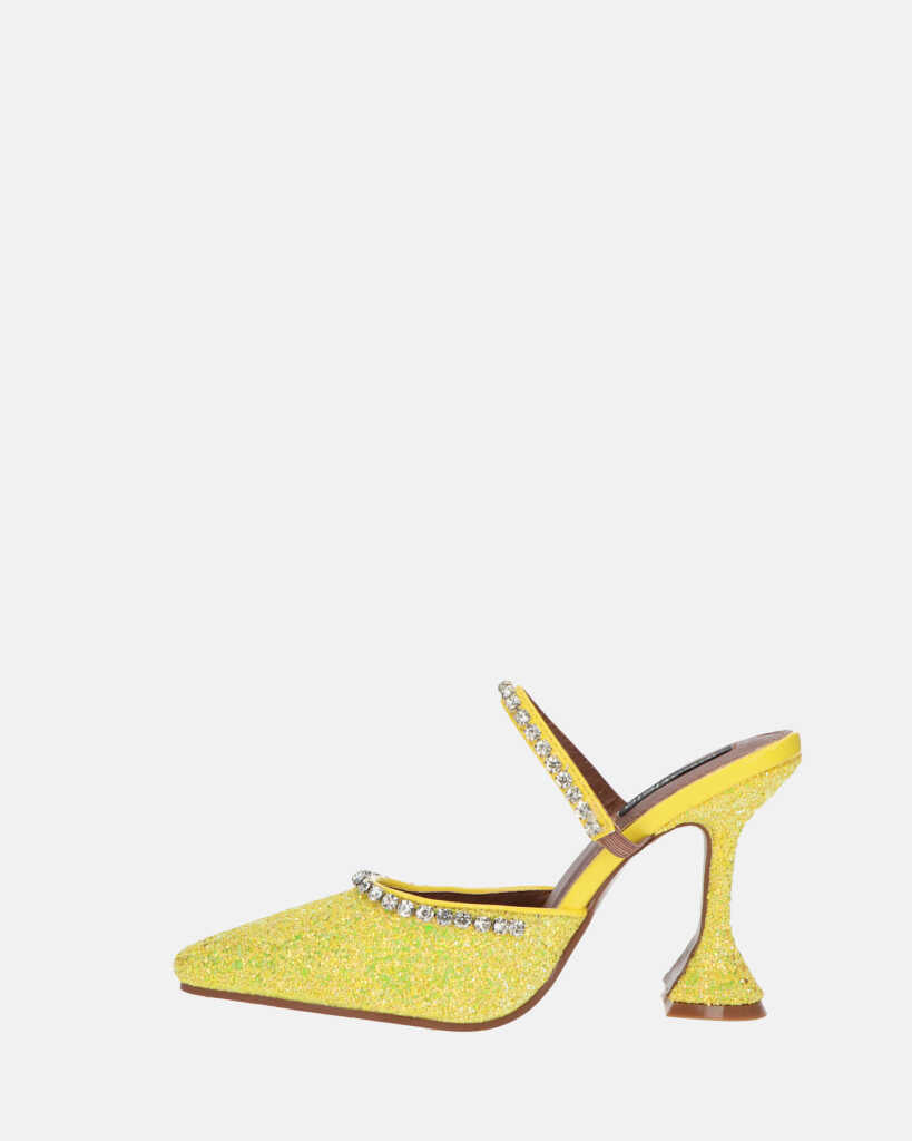 PERAL - scarpa con tacco in glitter giallo con gemme