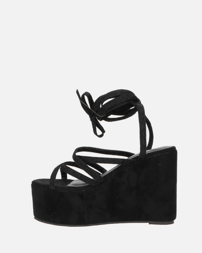 OLLIE - zeppa nera con lacci glitterati