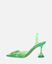 KENAN - scarpe in perspex verde con decorazione di gemme in punta