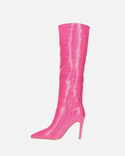 LOLY - stivale con tacco in coccodrillo rosa