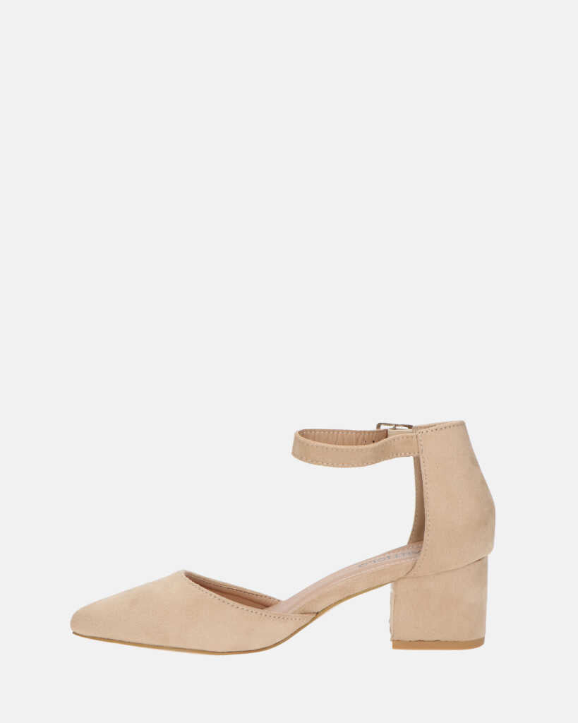 GINNY - sandalo in camoscio beige con tacco