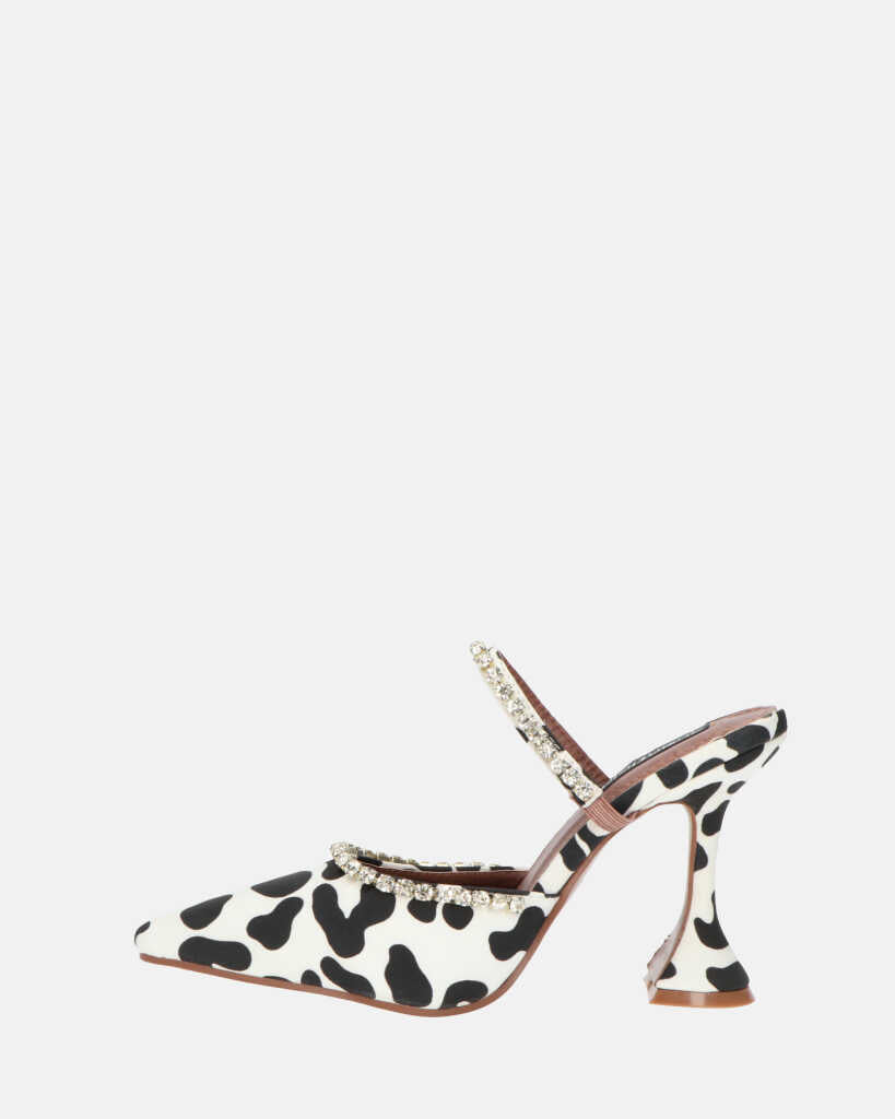 PERAL - scarpa con tacco in leopardato bianconero con gemme