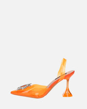 KENAN - scarpe in perspex arancio con decorazione di gemme in punta