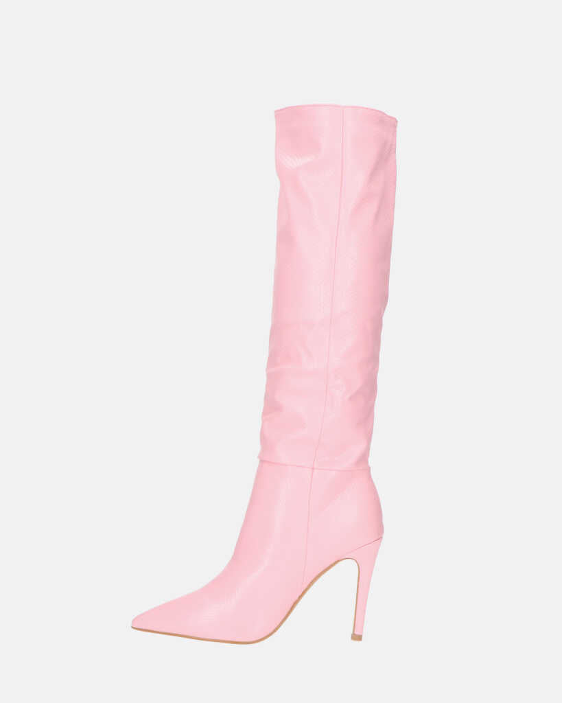LOLY - stivale con tacco in pitonato rosa