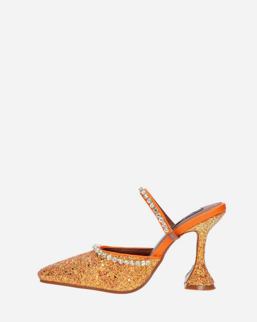 PERAL - scarpa con tacco in glitter arancio con gemme