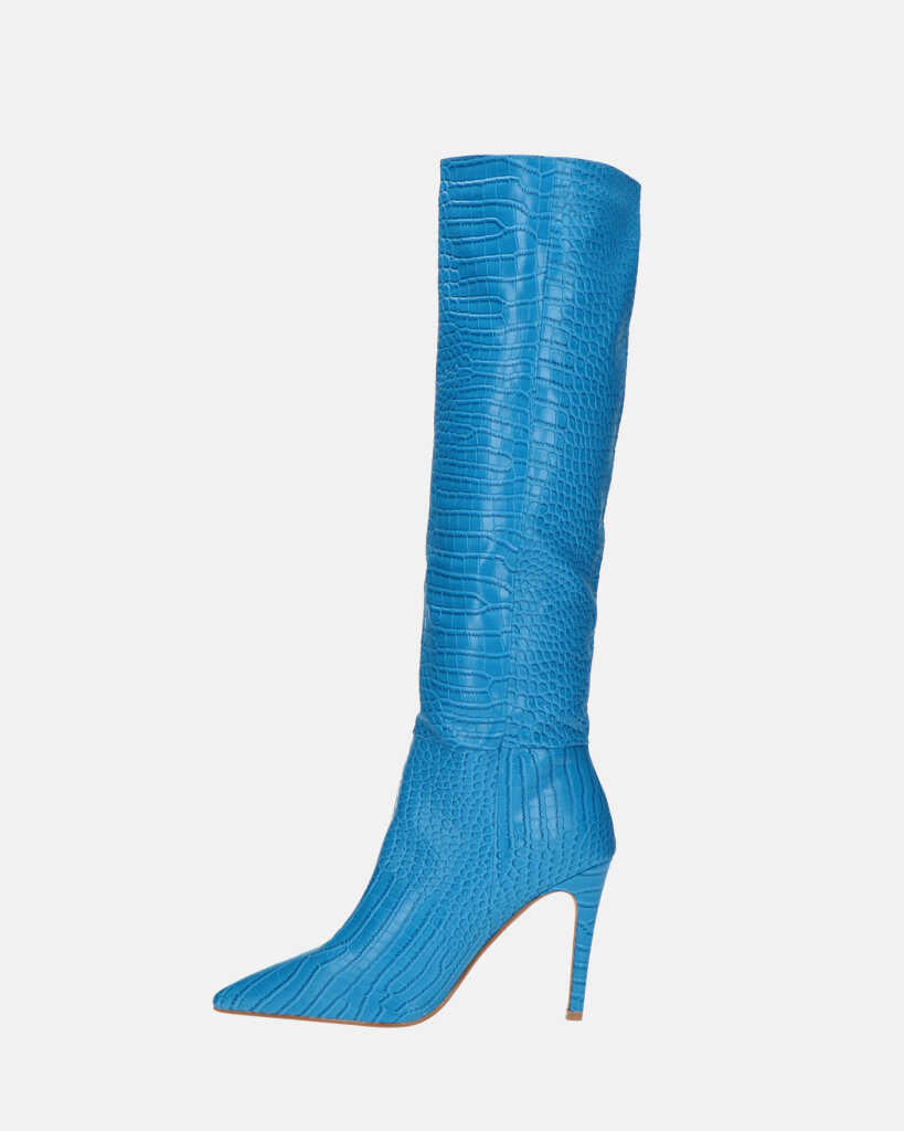 LOLY - stivale con tacco in coccodrillo blu