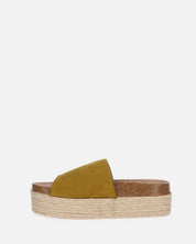 BRYANA - ciabatte con platform in paglia e banda khaki con stella dorata