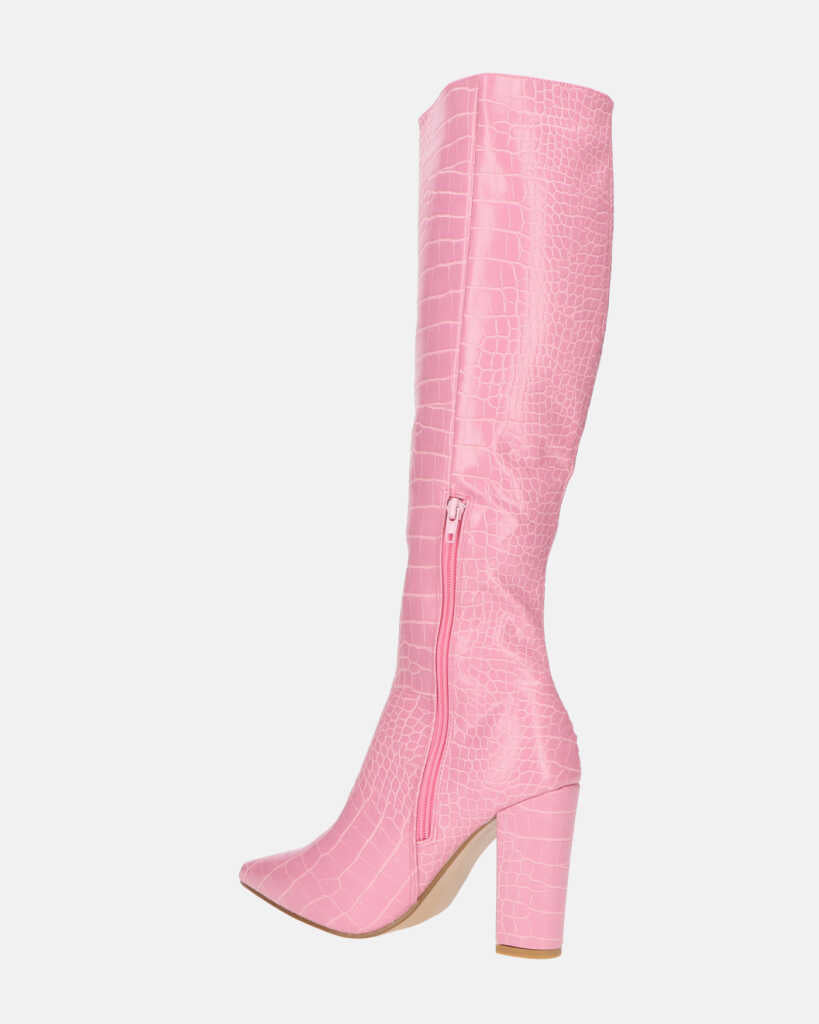 KSENIA - stivali alti con tacco in rosa pitonato
