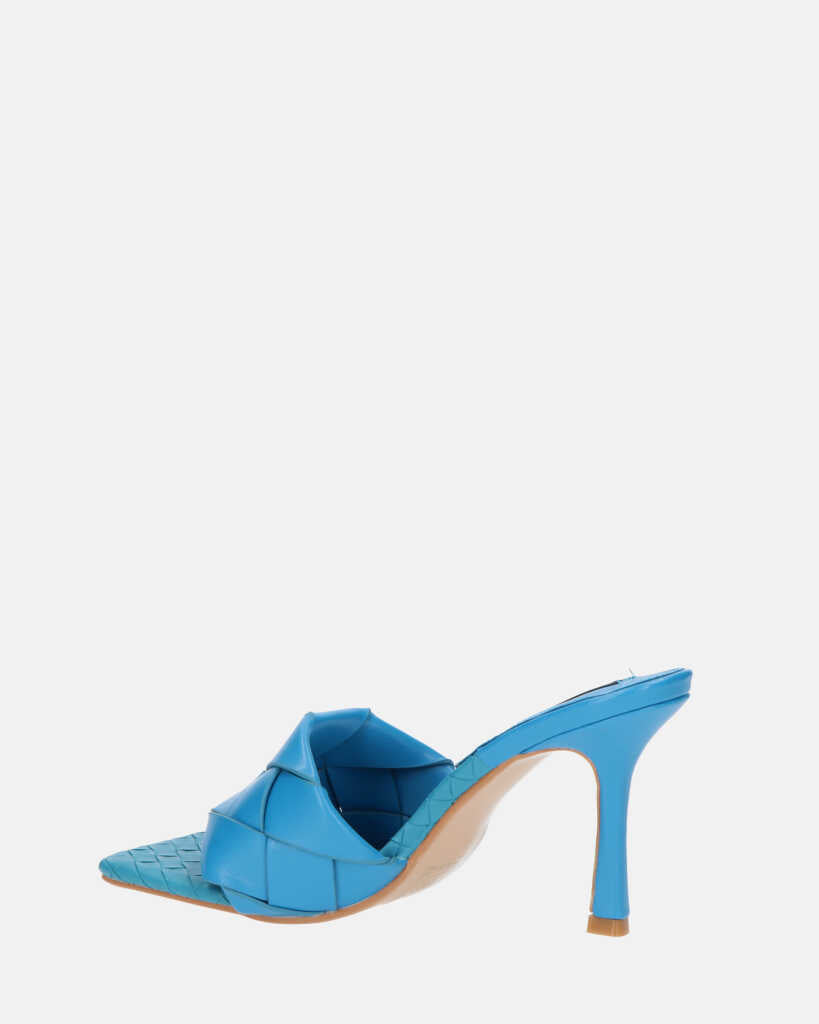 ENRICA - sandalo in pelle blu intrecciata con tacco