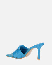 ENRICA - sandalo in pelle blu intrecciata con tacco