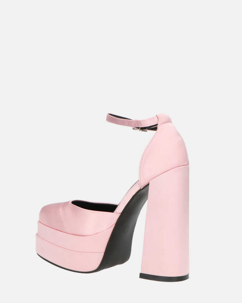 DELANEY - décolleté rosa in raso, tacco alto e doppio plateau