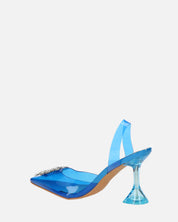 KENAN - scarpe in perspex blu con decorazione di gemme in punta