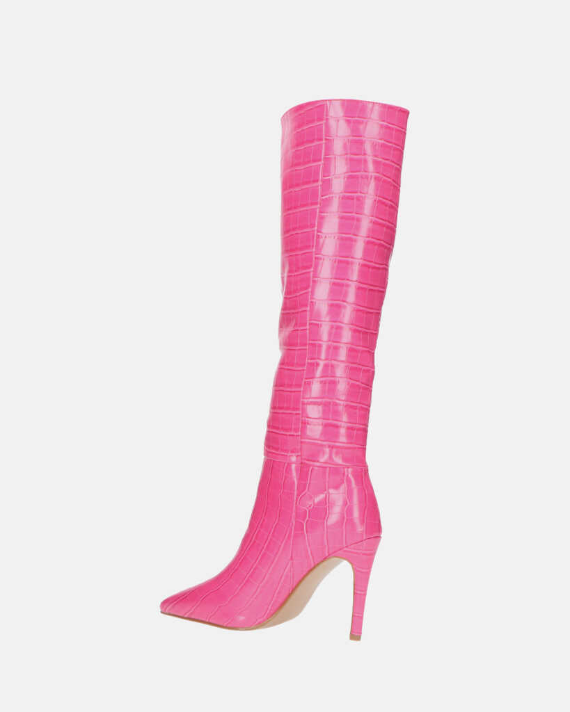 LOLY - stivale con tacco in coccodrillo rosa