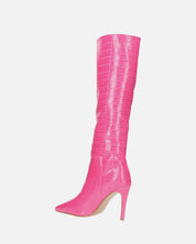 LOLY - stivale con tacco in coccodrillo rosa