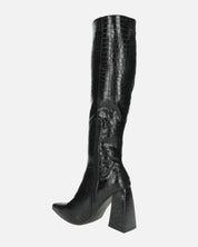 TRUDY - stivali alti con tacco alto in PU nero con trama coccodrillo