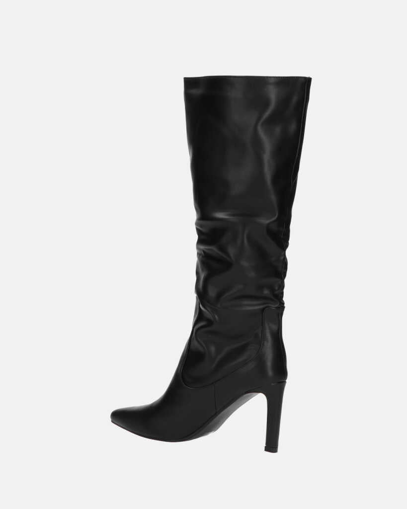 CAROLINE - stivale alto nero con tacco in pelle